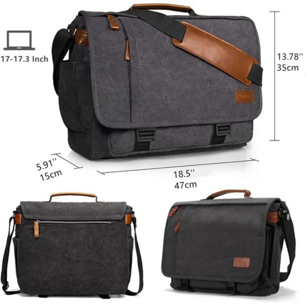 Computer Messenger Bag 17-17.3 Inch Water-resistant Canvas Laptop Shoulder Bag